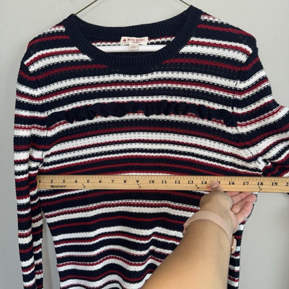 Brooks Brothers Striped Pointelle Cotton Sweater Size L Blue Red White - Picture 6 of 7